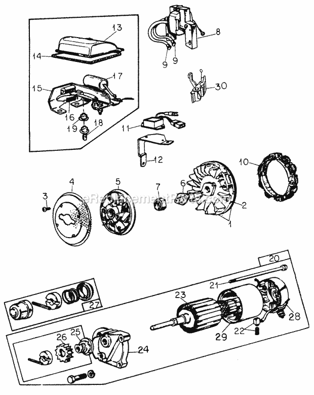 Flywheel & Cranking Motor Diagram and Parts List for 1604 2050598U, 144-582-399, 145-582-399, 142-582-3 Cub Cadet Lawn Tractor
